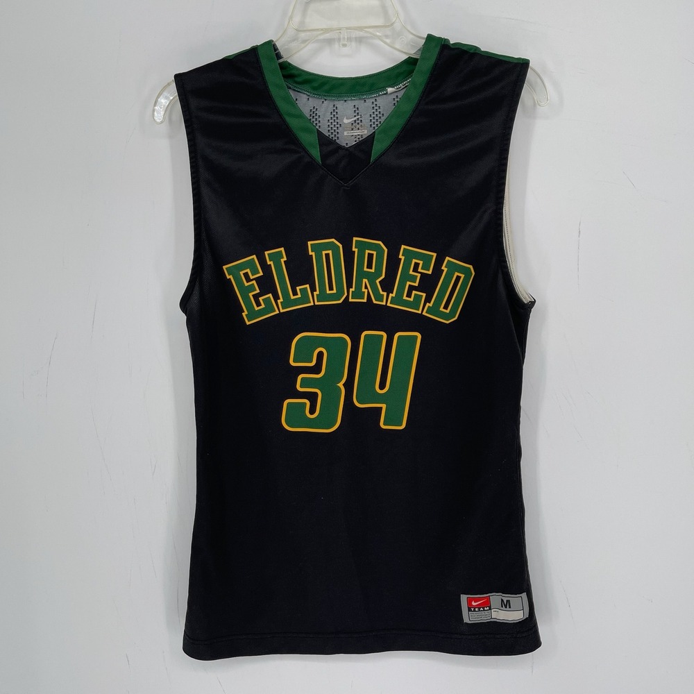 Nike Youth Black Green Gold "Eldred 34" Custom Basketball Jersey Size Medium